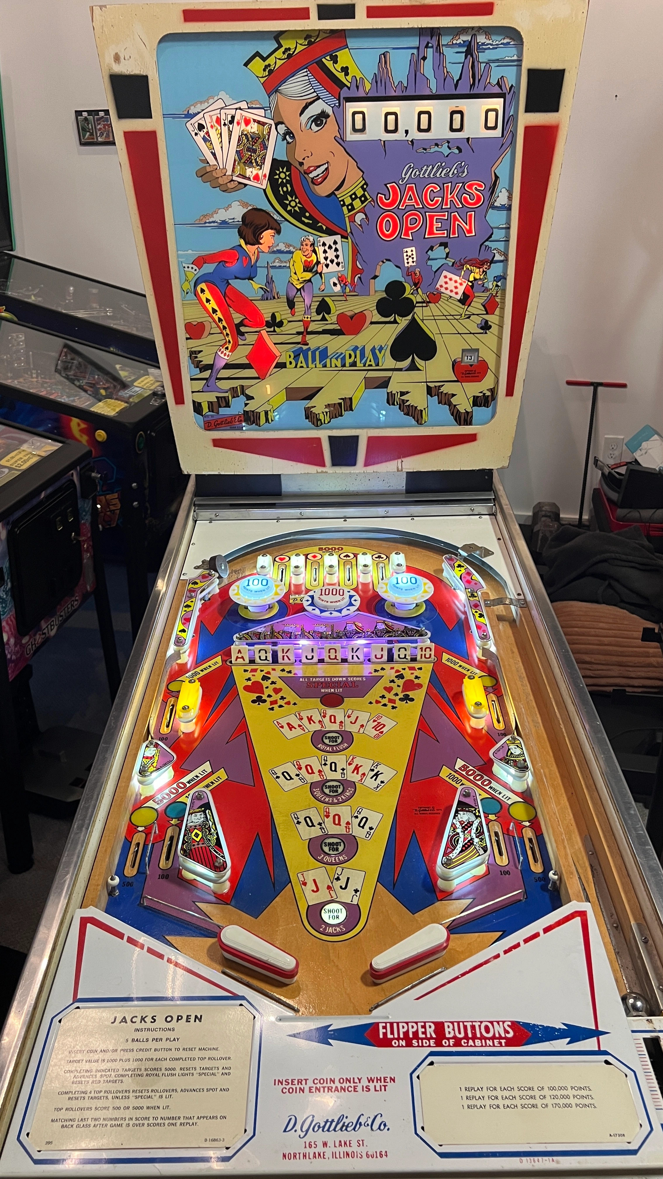 Jacks Open / Lucky Hand Pinball Machine (1977) by D. Gottlieb & Co.