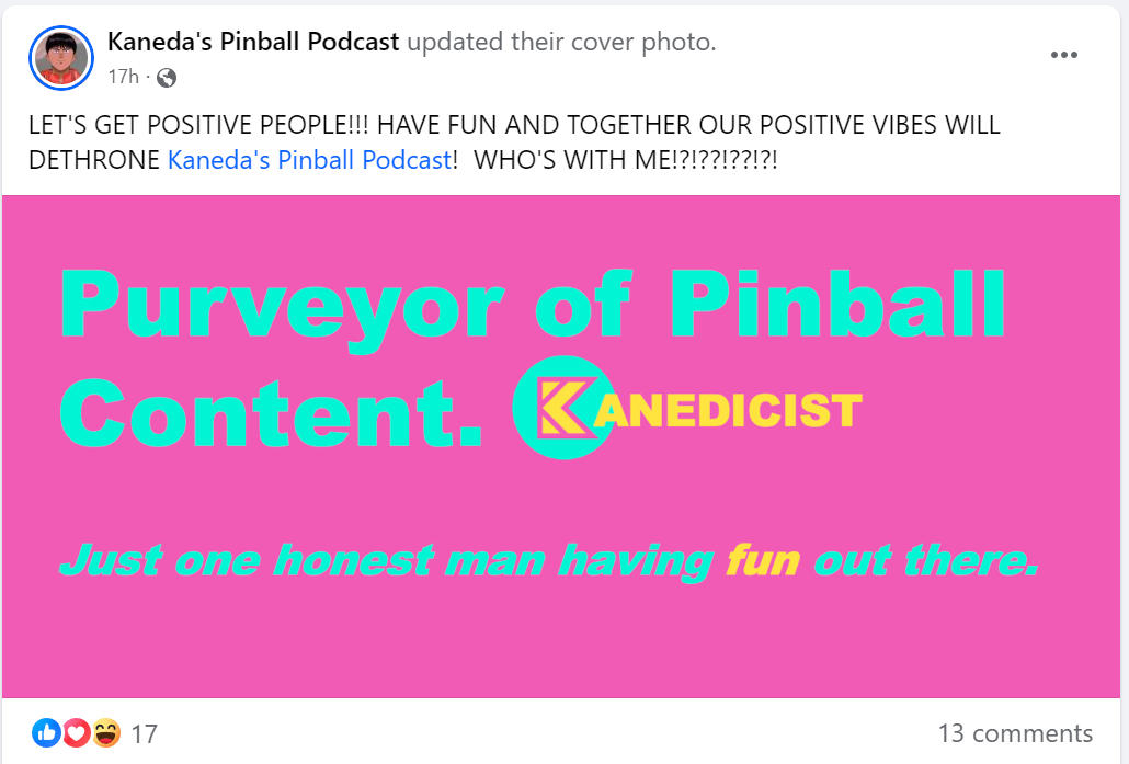 kaneda's pinball podcast meltdown facebook