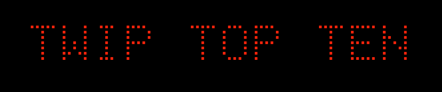 Digital text display reading "WIP TOP MEN" in red pixelated letters